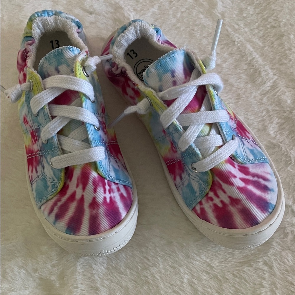 wonder nation Kids Tie-Dye Lace-Up Sneakers Rasberry, Blue & Yellow SZ 13